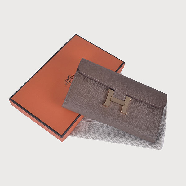 Hermes H 6023 Flap Wallet Khaki Button Gold